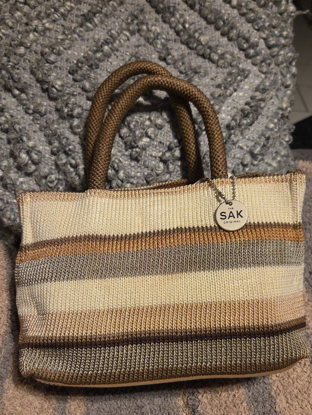 The Sak Striped Knit Tote in Brown, Cream and Tan